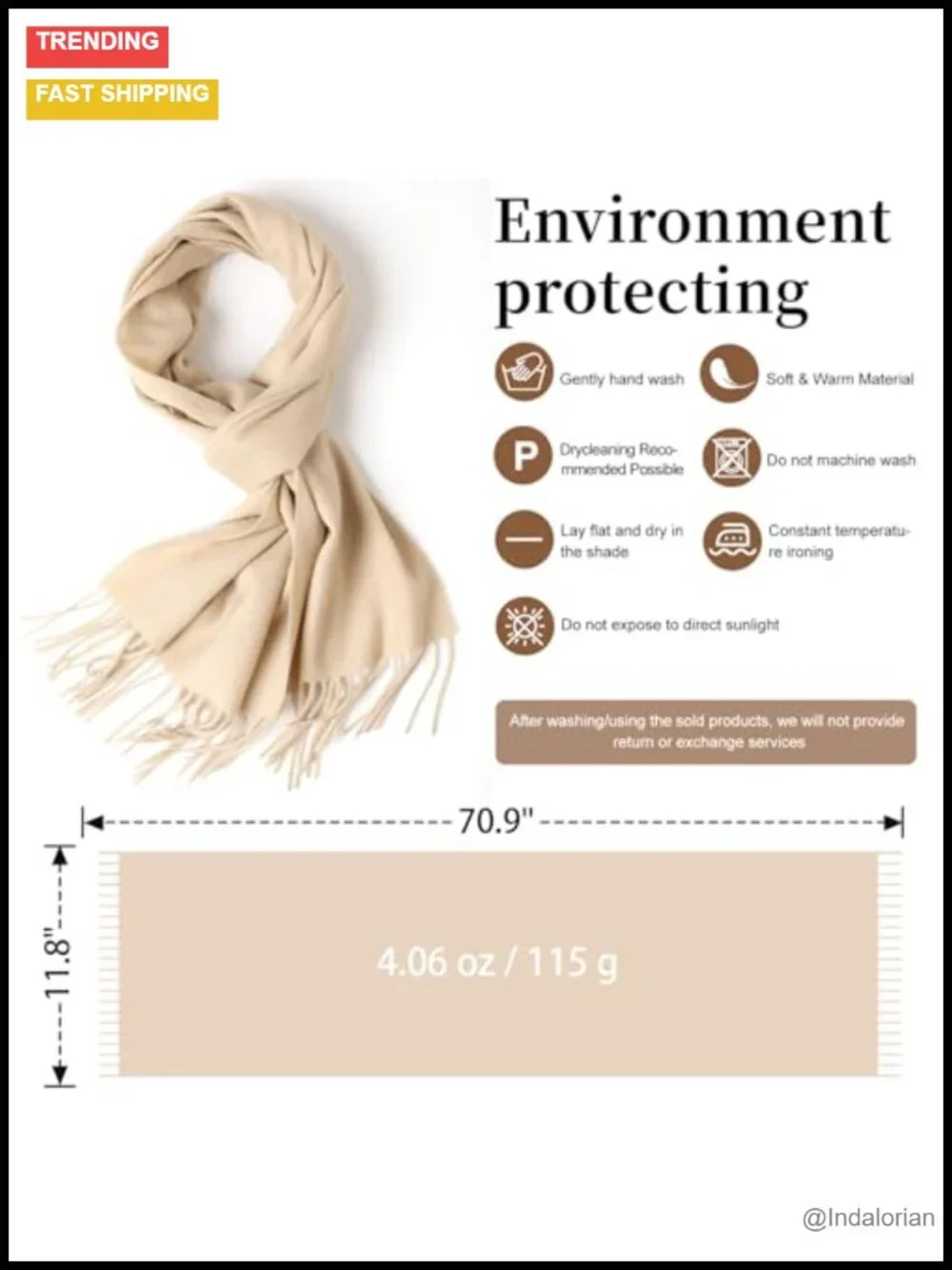 100% Wool Scarf and Wrap Shawl with Tassels, Lightweight Winter Scarf
